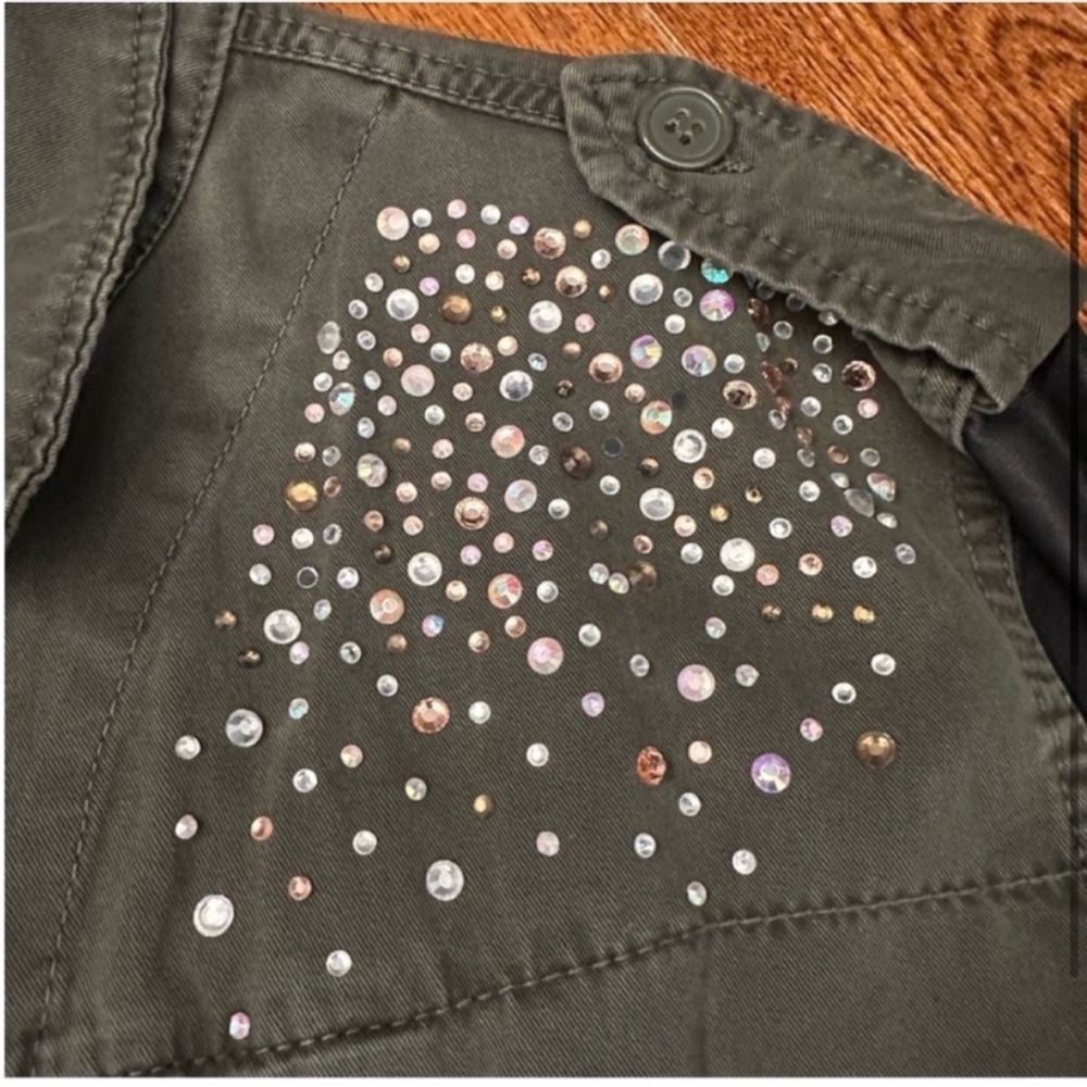 Rhinestone leather sleeve moto jacket - Picture 3 of 12
